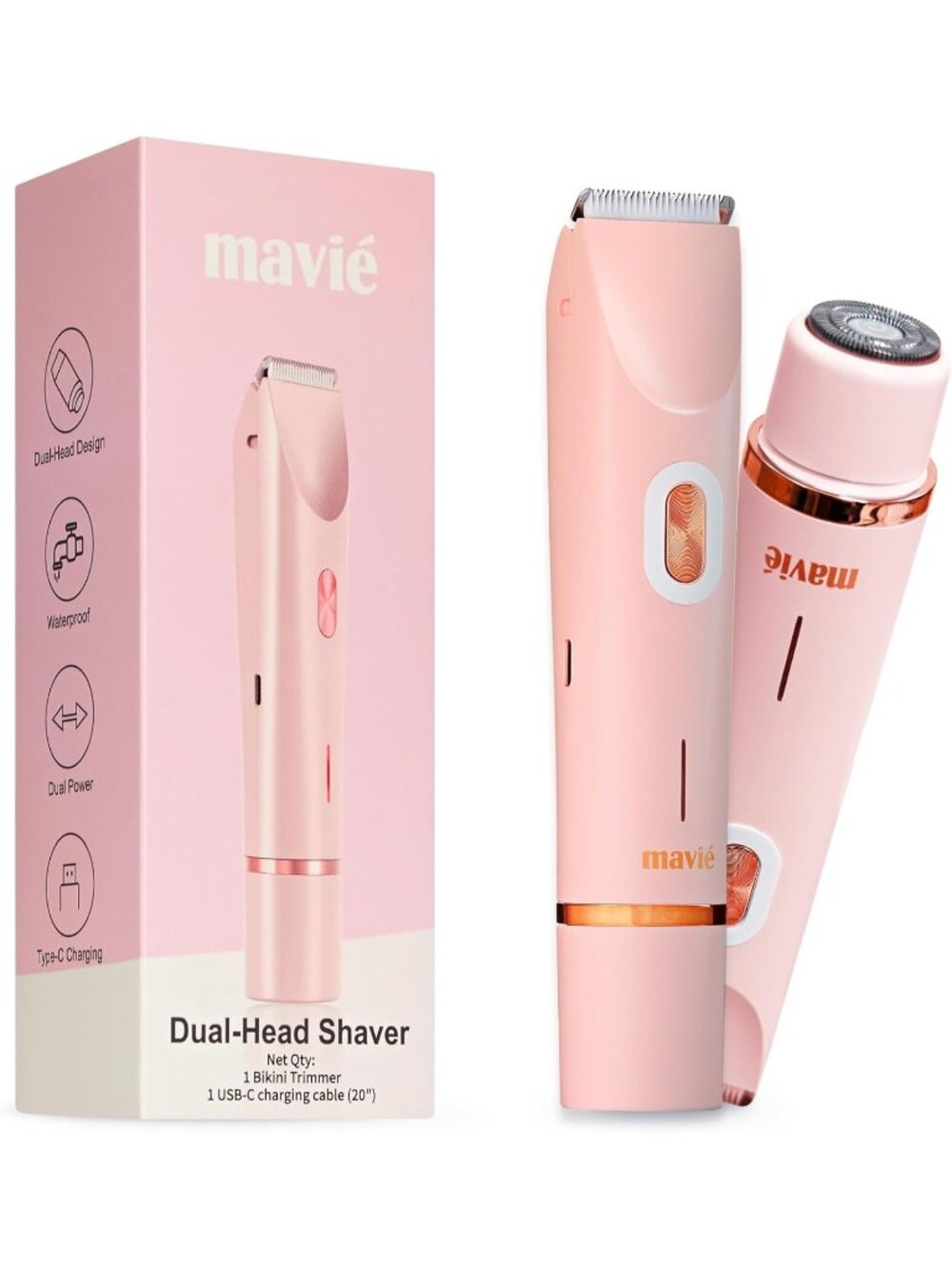 Dual Head Bikini Trimmer for Women, Electric Razor for Face & Body, Painless